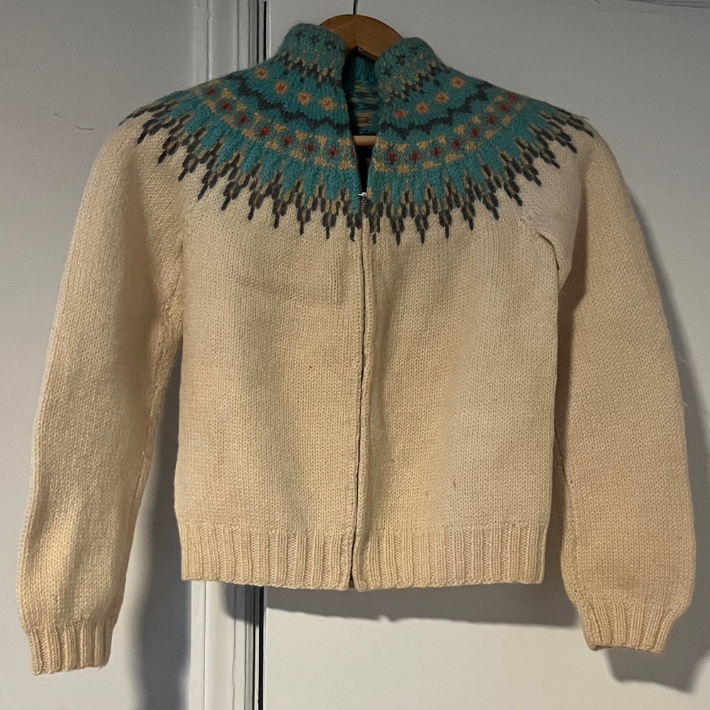 Cozy Cream and Teal Kids Cardigan